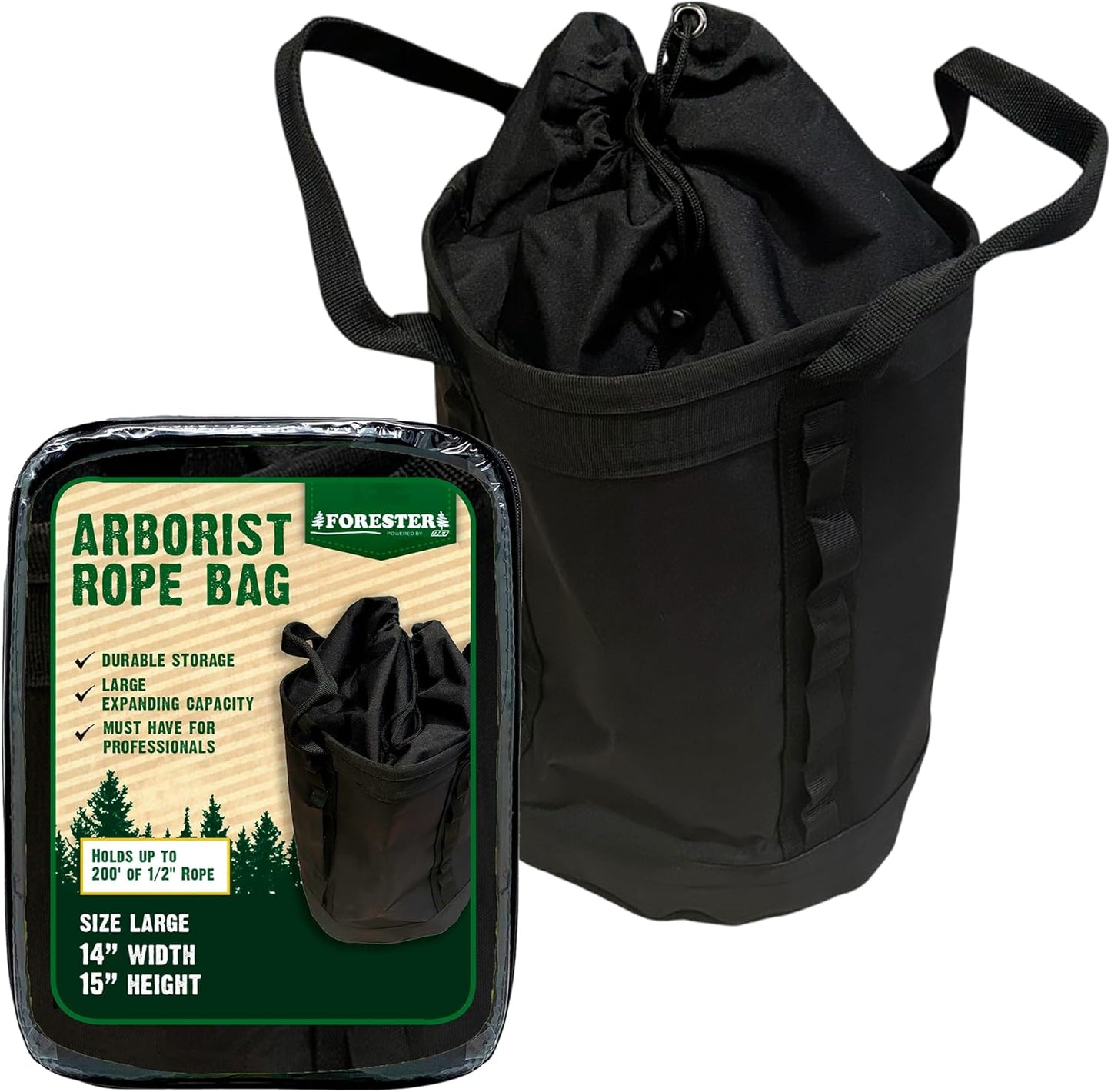 FORESTER Deluxe Arborist Rope Bag with Carabiner Hooks