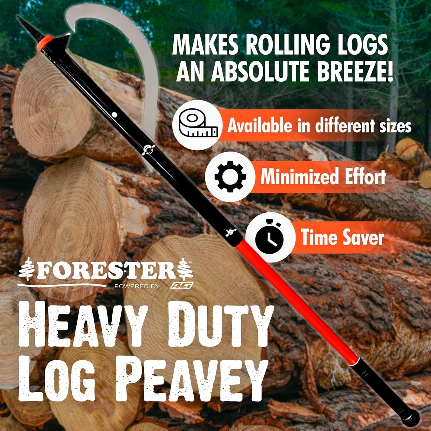 FORESTER Heavy Duty Log Peavey Log Roller Tool | Cant Hook Log Roller with Fiberglass Handle | Logging Tools and Equipment