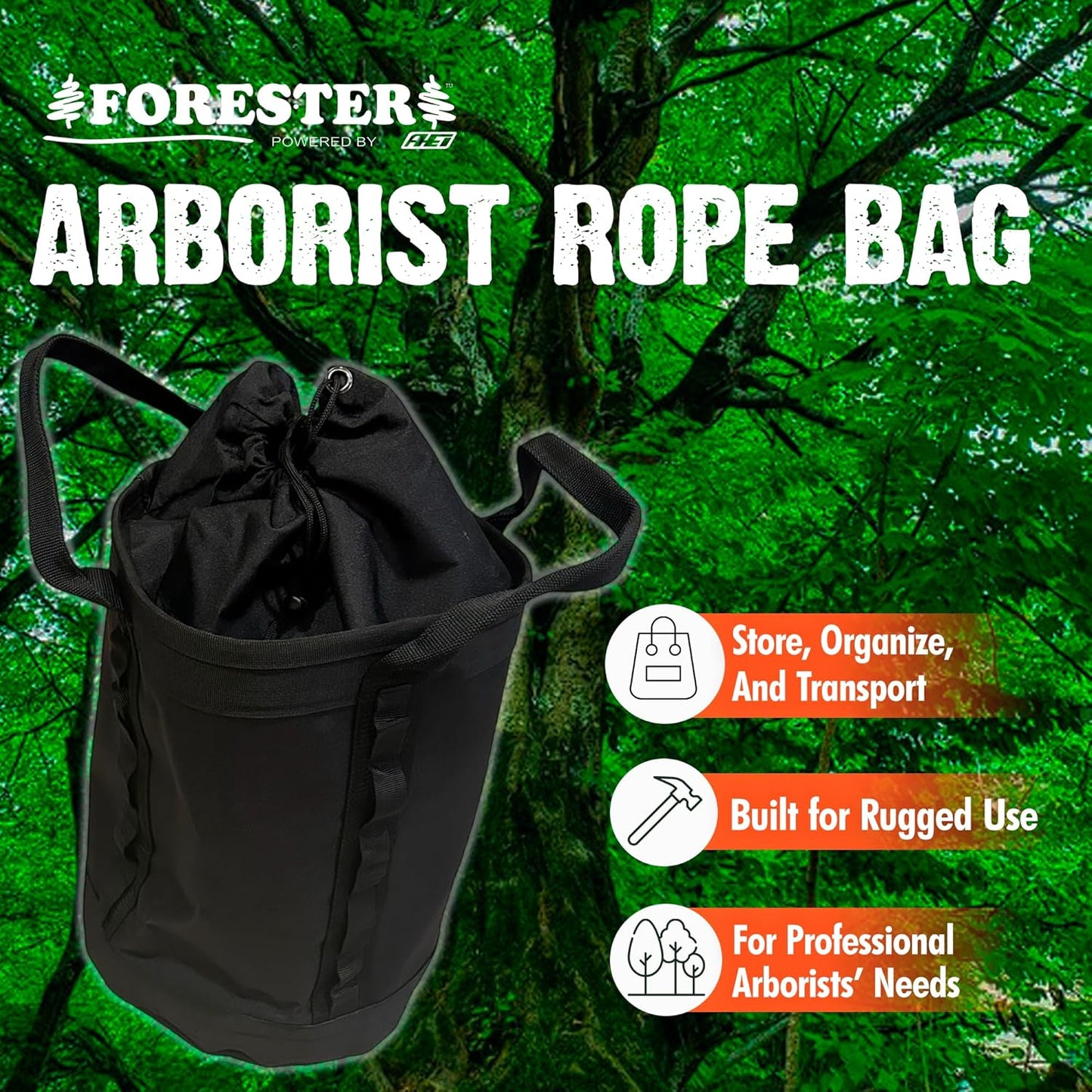 FORESTER Deluxe Arborist Rope Bag with Carabiner Hooks