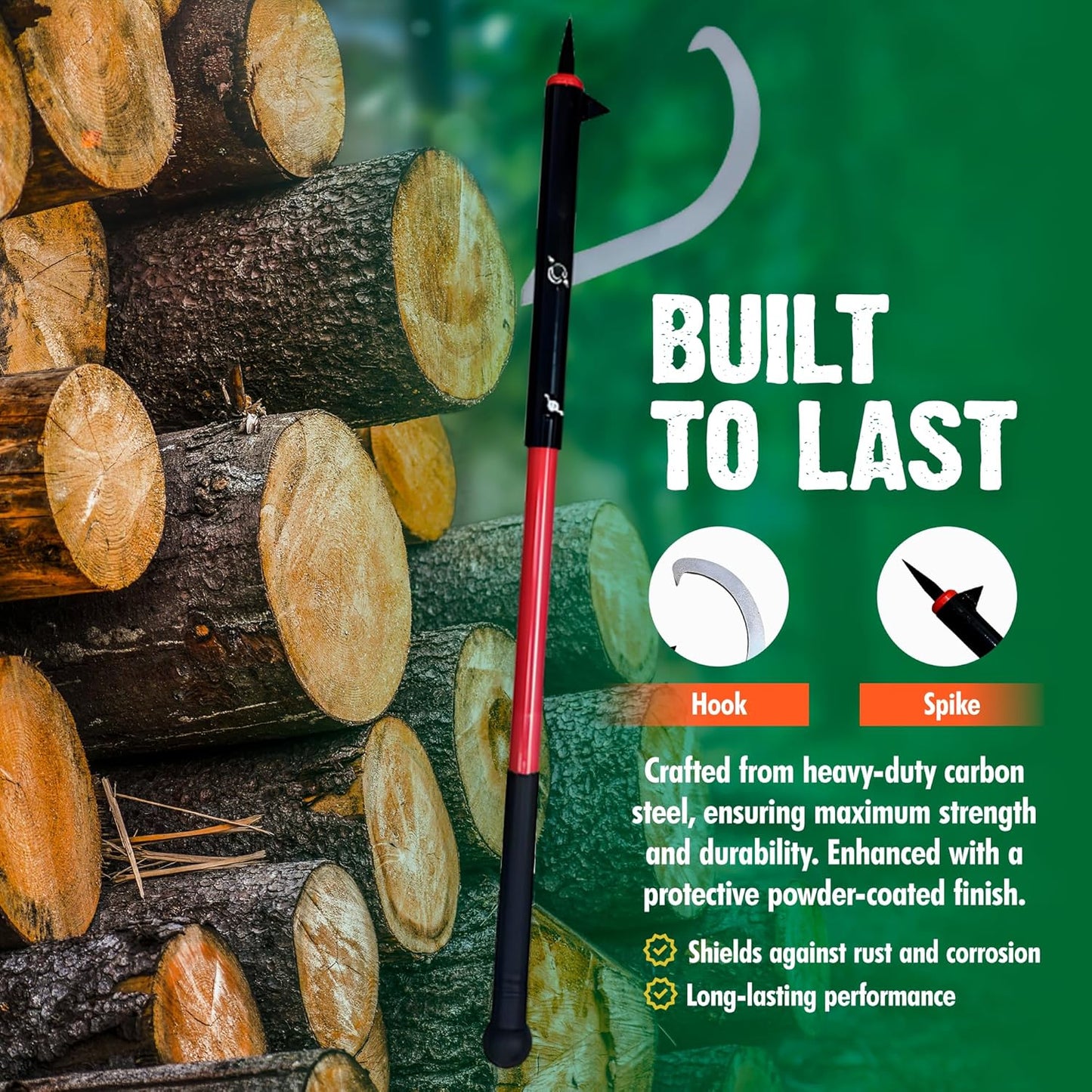 FORESTER Heavy Duty Log Peavey Log Roller Tool | Cant Hook Log Roller with Fiberglass Handle | Logging Tools and Equipment