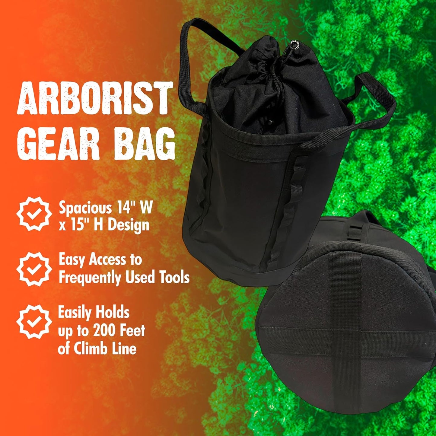 FORESTER Deluxe Arborist Rope Bag with Carabiner Hooks