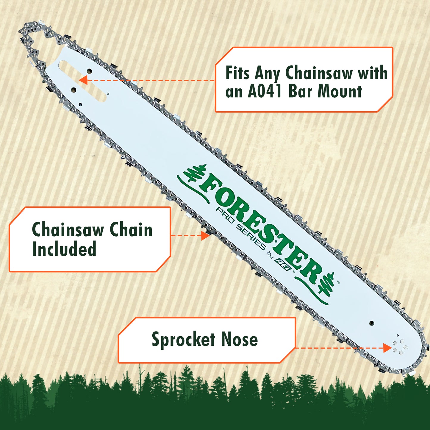 Forester Laminated Bars - A041 Mount for Poulan, Echo or Craftsman Chainsaws