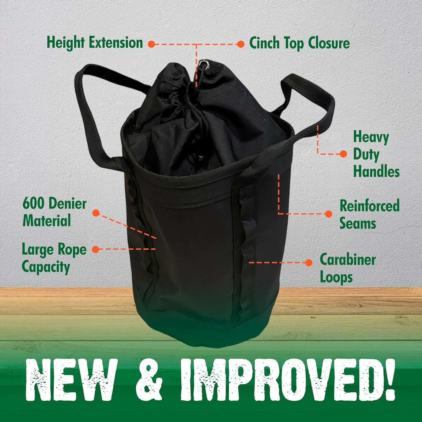 FORESTER Deluxe Arborist Rope Bag with Carabiner Hooks