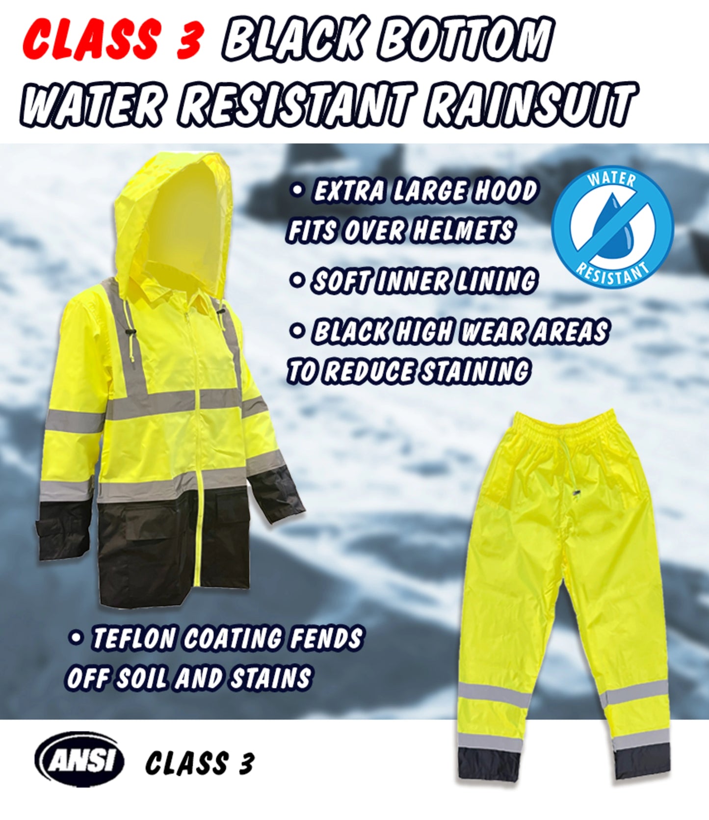 Forester® Class 3 Black Bottom Water Resistant Rain Suit with Soft Inner Lining