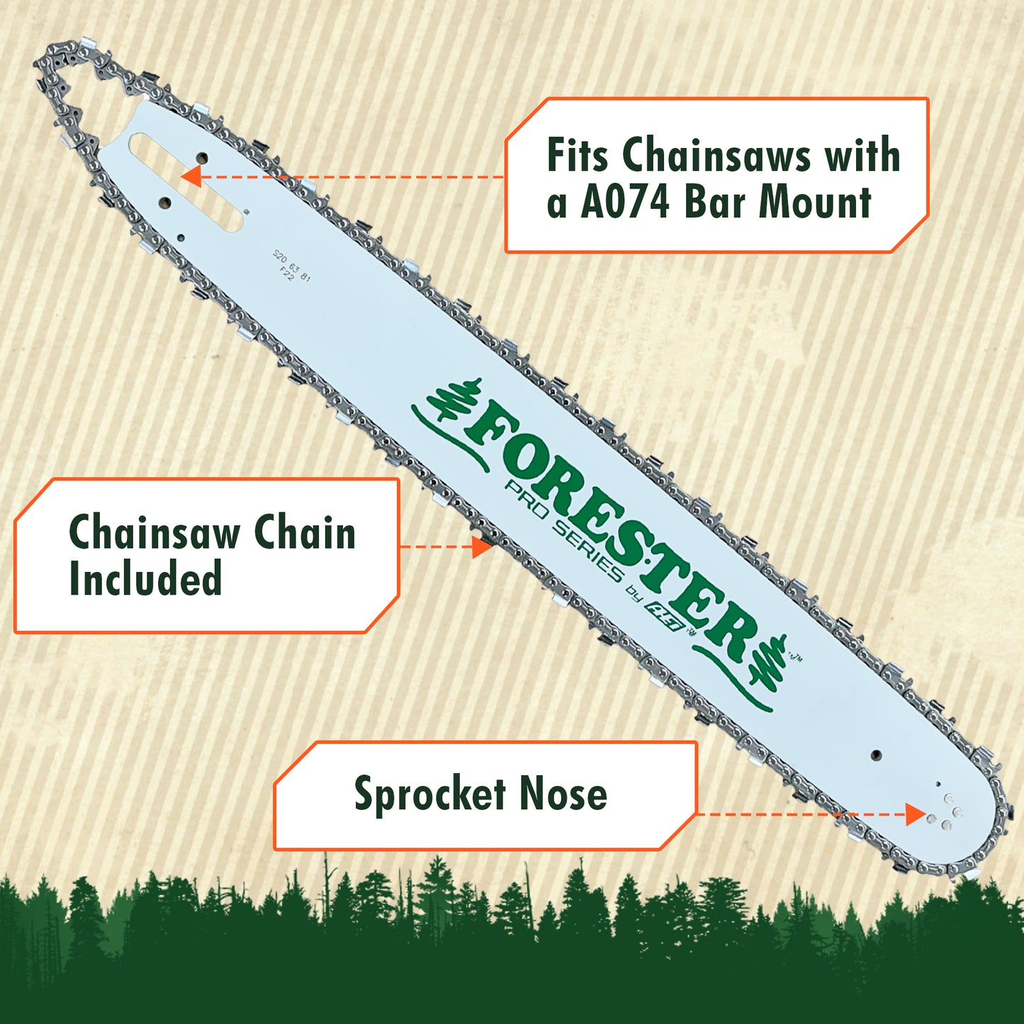 Forester Laminated Bars - A074 Mount for Small Mount Stihl Chainsaws - 1/4 Pitch