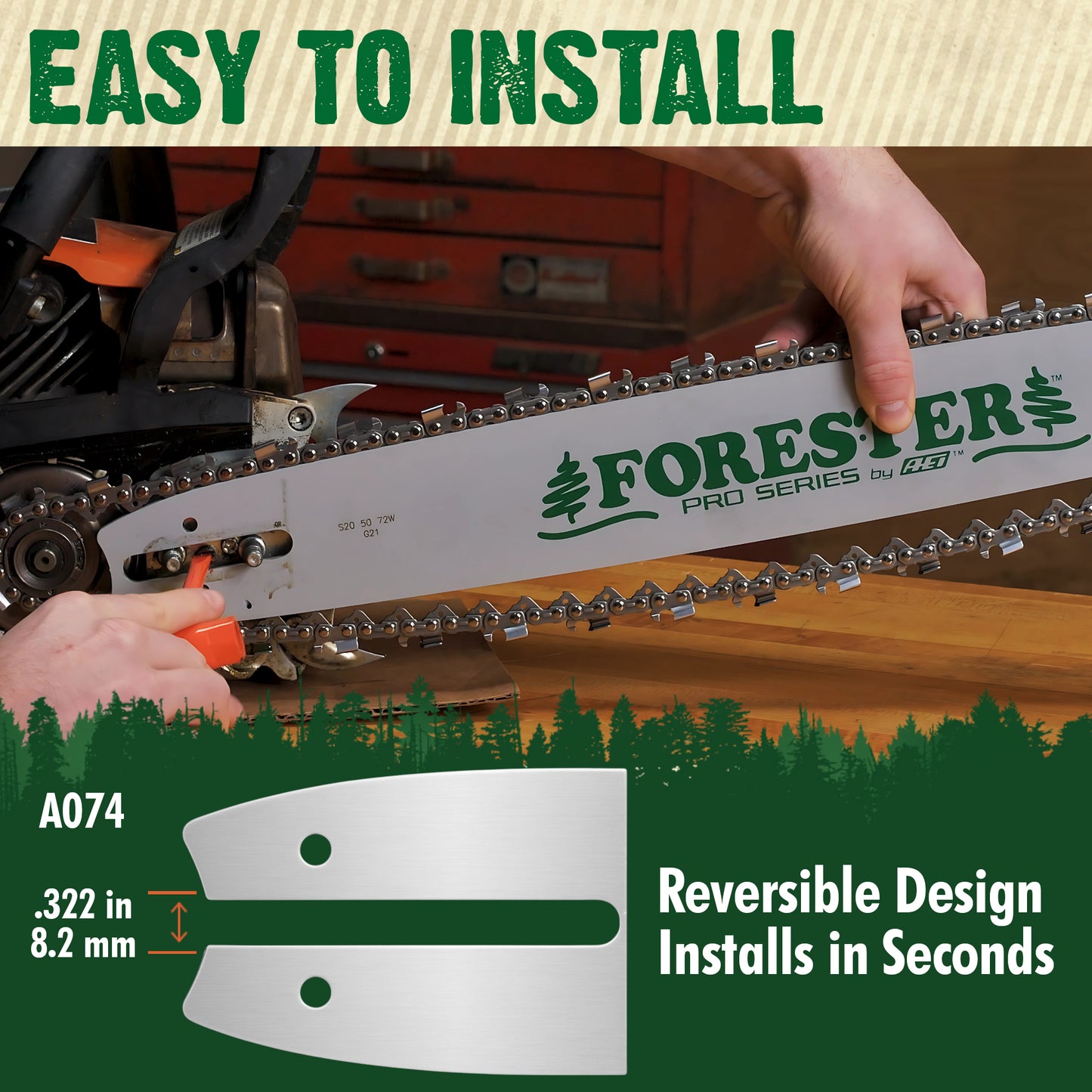 Forester Laminated Bars - A074 Mount for Small Mount Stihl Chainsaws - 1/4 Pitch