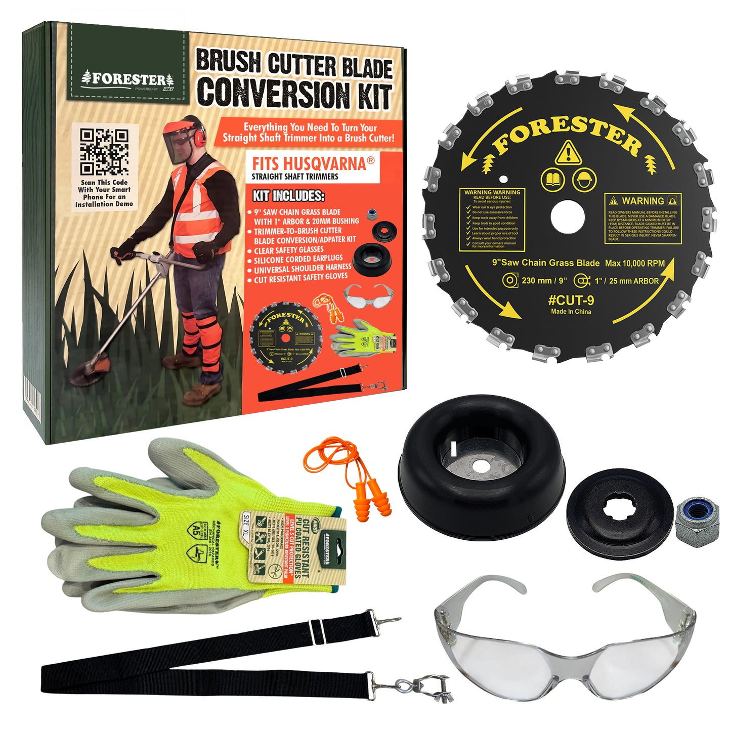 Forester Brush Cutter Trimmer Conversion Kit with Cut-9 Brush Blade