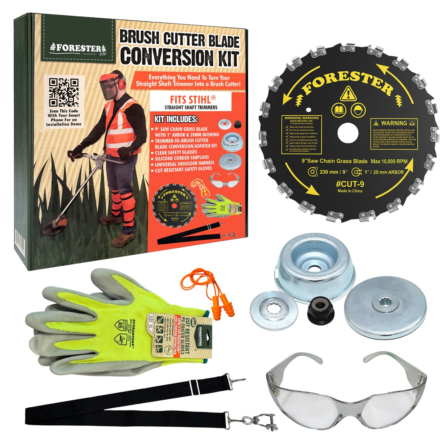Forester Brush Cutter Trimmer Conversion Kit with Cut-9 Brush Blade