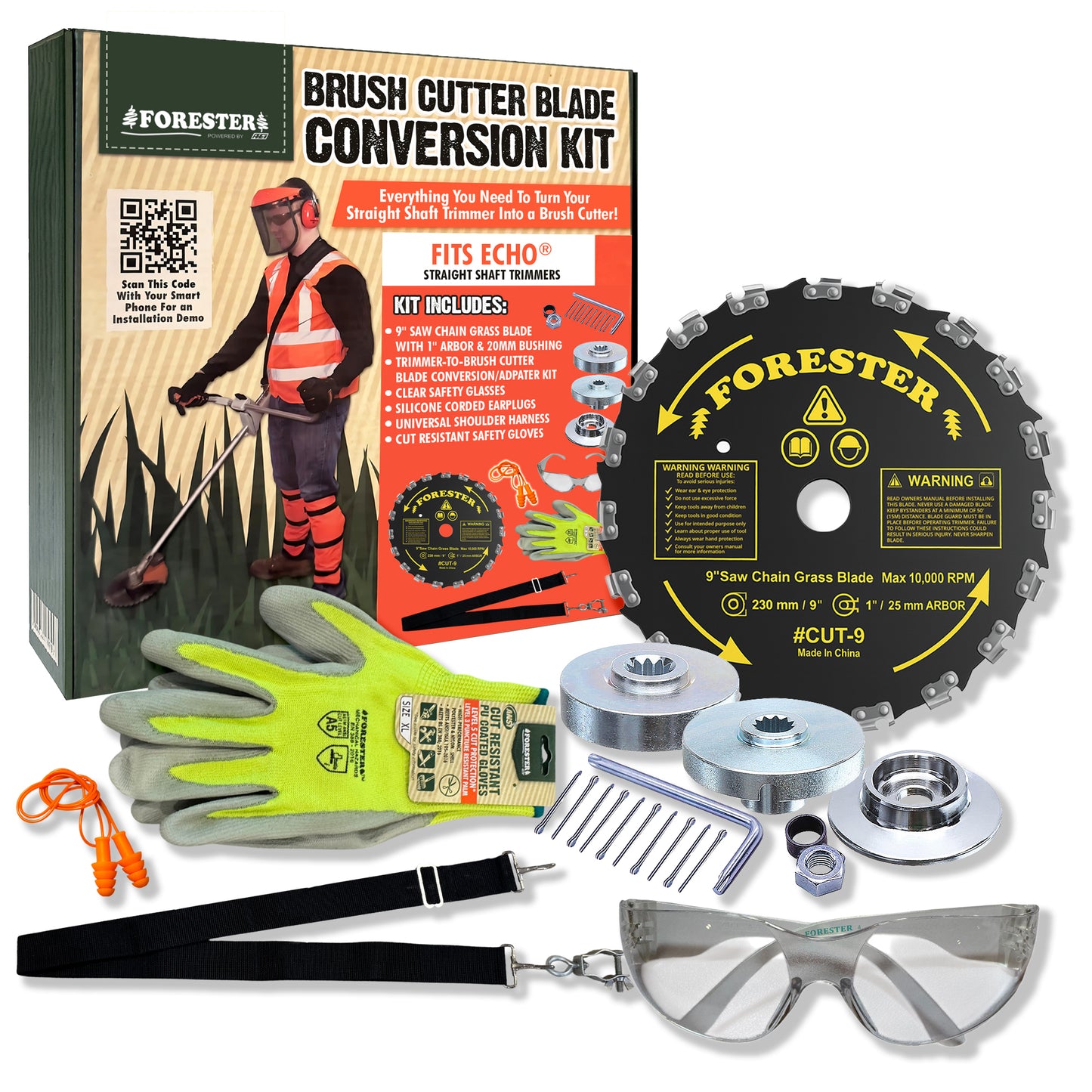 Forester Brush Cutter Trimmer Conversion Kit with Cut-9 Brush Blade