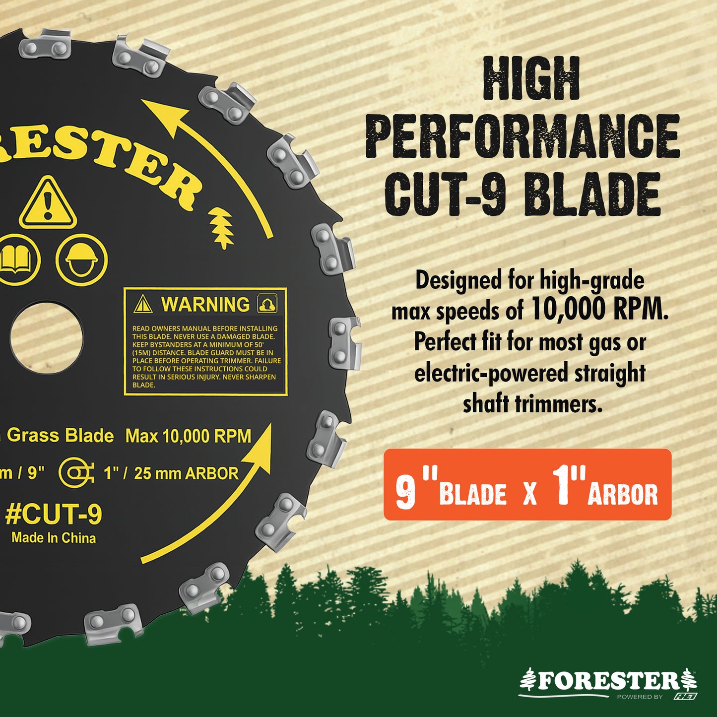 Forester Brush Cutter Trimmer Conversion Kit with Cut-9 Brush Blade