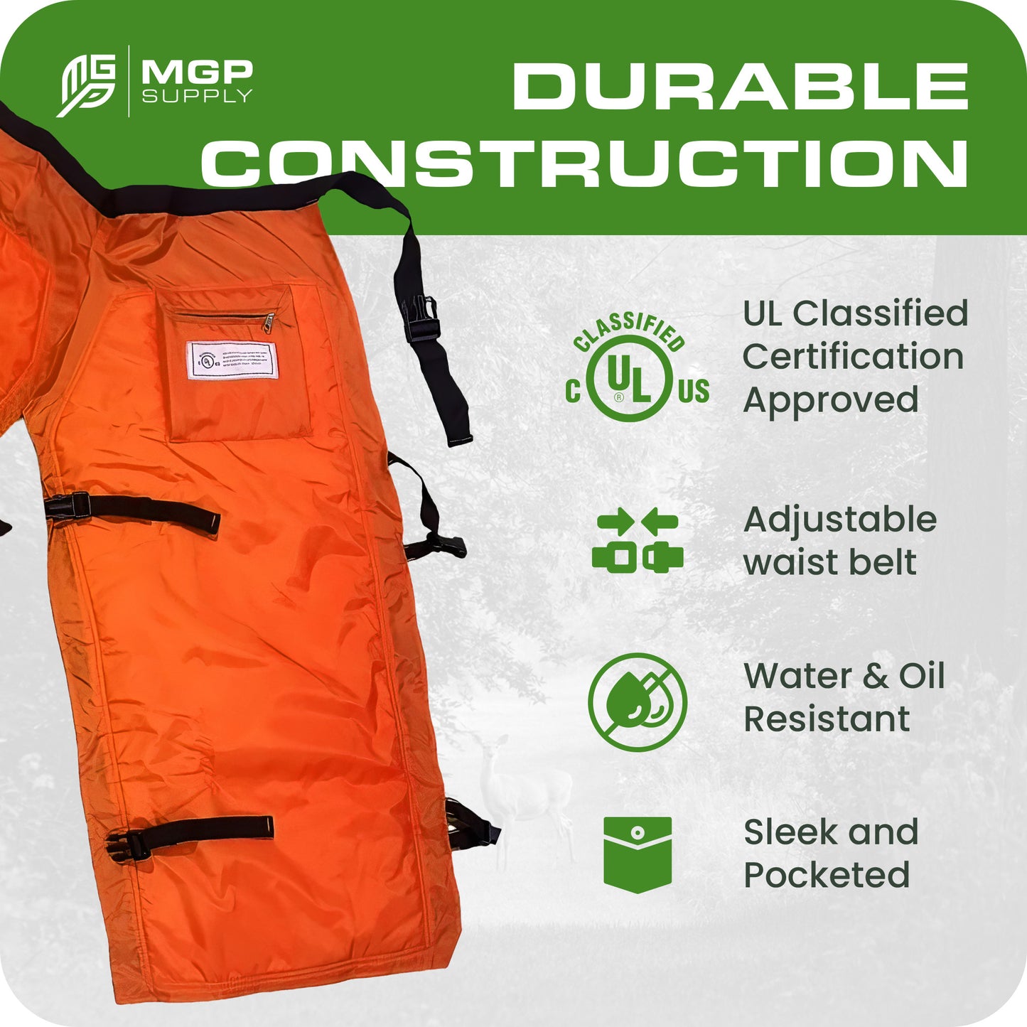 Chainsaw Safety Chaps - MGP Supply - One Size Fits All Style