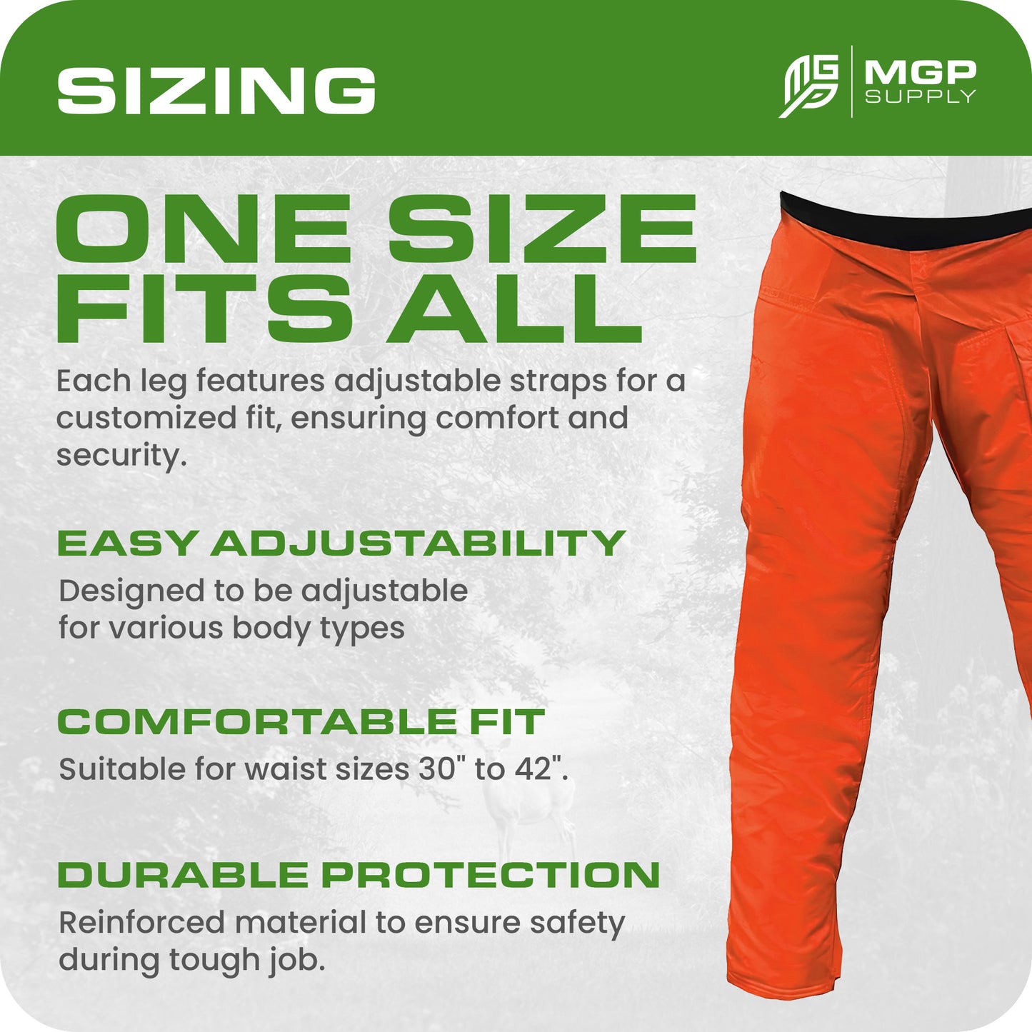 Chainsaw Safety Chaps - MGP Supply - One Size Fits All Style