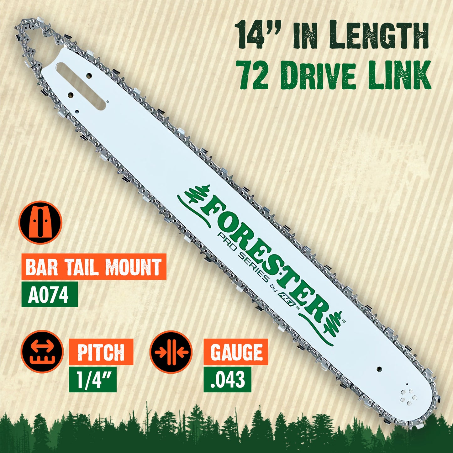 Forester Laminated Bars - A074 Mount for Small Mount Stihl Chainsaws - 1/4 Pitch