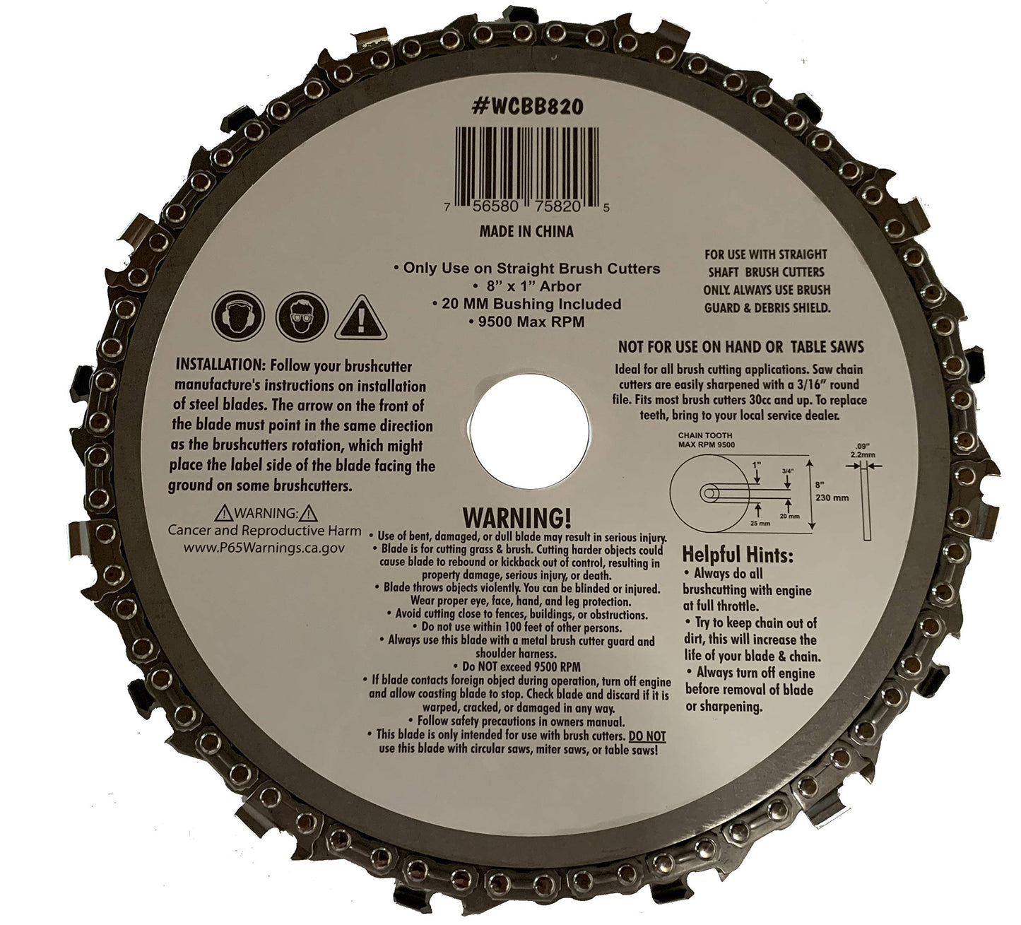 Forester 8" Chainsaw Chain Brush Cutter Blade