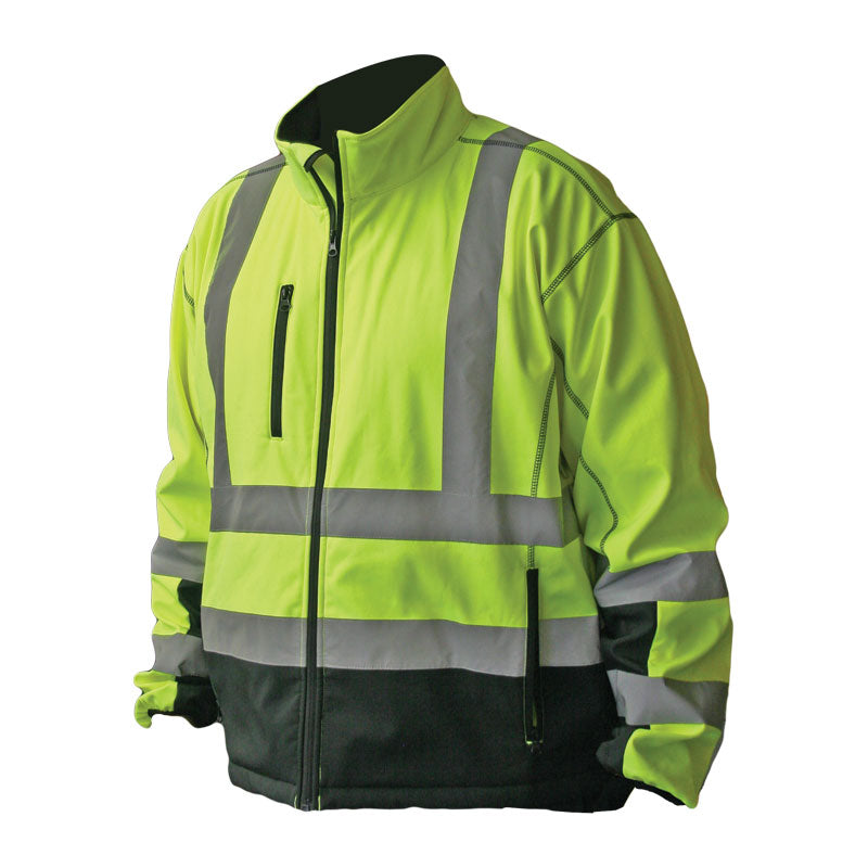 Forester High Vis Jacket FOR548P - Green/Black, Water Repellant, Soft Shell, Fleece Interior, Class 3 Standards, Polyester/Spandex, Flexible - High Visibility Clothing