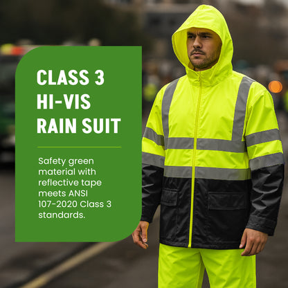 Class 3 Hi-Vis Black Bottom Rain Suit - MGP Supply
