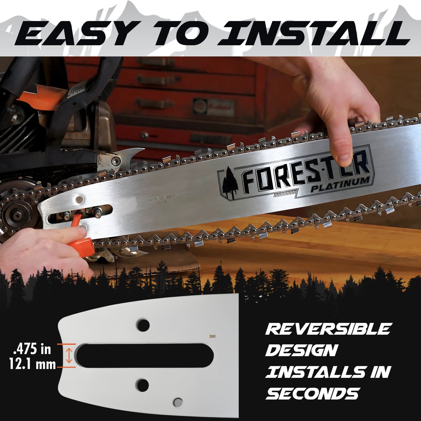 Forester Platinum Replacement 25" Chainsaw Guide Bar & Chain for Stihl - 3/8” Pitch - .050 Gauge - D025 Mount - 84 Drive Link