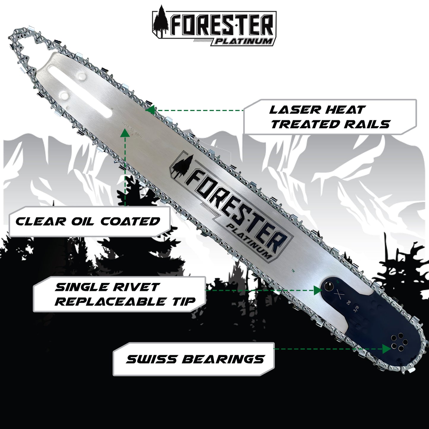 Forester Platinum Replacement 25" Chainsaw Guide Bar & Chain for Stihl - 3/8” Pitch - .050 Gauge - D025 Mount - 84 Drive Link