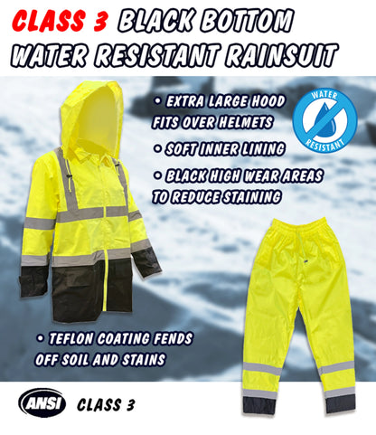 Forester® Class 3 Black Bottom Water Resistant Rain Suit with Soft Inner Lining