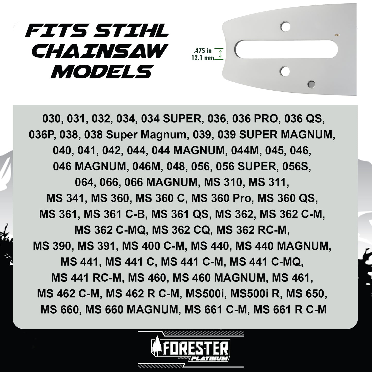 Forester Platinum Replacement 20" Chainsaw Guide Bar & Chain for Stihl - 3/8” Pitch - .050 Gauge - D025 Mount - 72 Drive Link