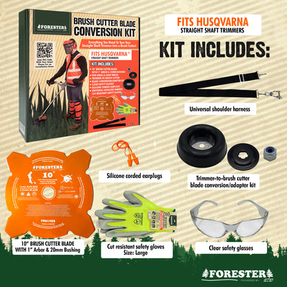 FORESTER Brush Cutter Trimmer Conversion Kit with 10” Weed Eater Blade compatible with Husqvarna Trimmers