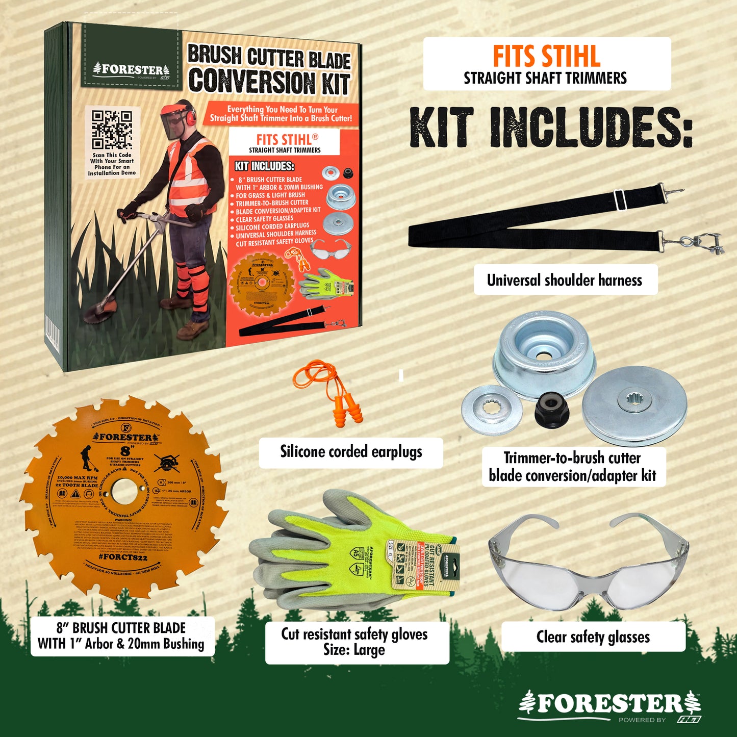 FORESTER Brush Cutter Trimmer Conversion Kit with 8” 22 Tooth Weed Eater Blade compatible with Stihl Trimmers