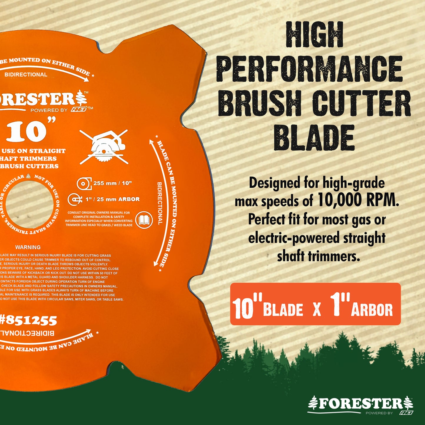 FORESTER Brush Cutter Trimmer Conversion Kit with 10” Weed Eater Blade compatible with Husqvarna Trimmers