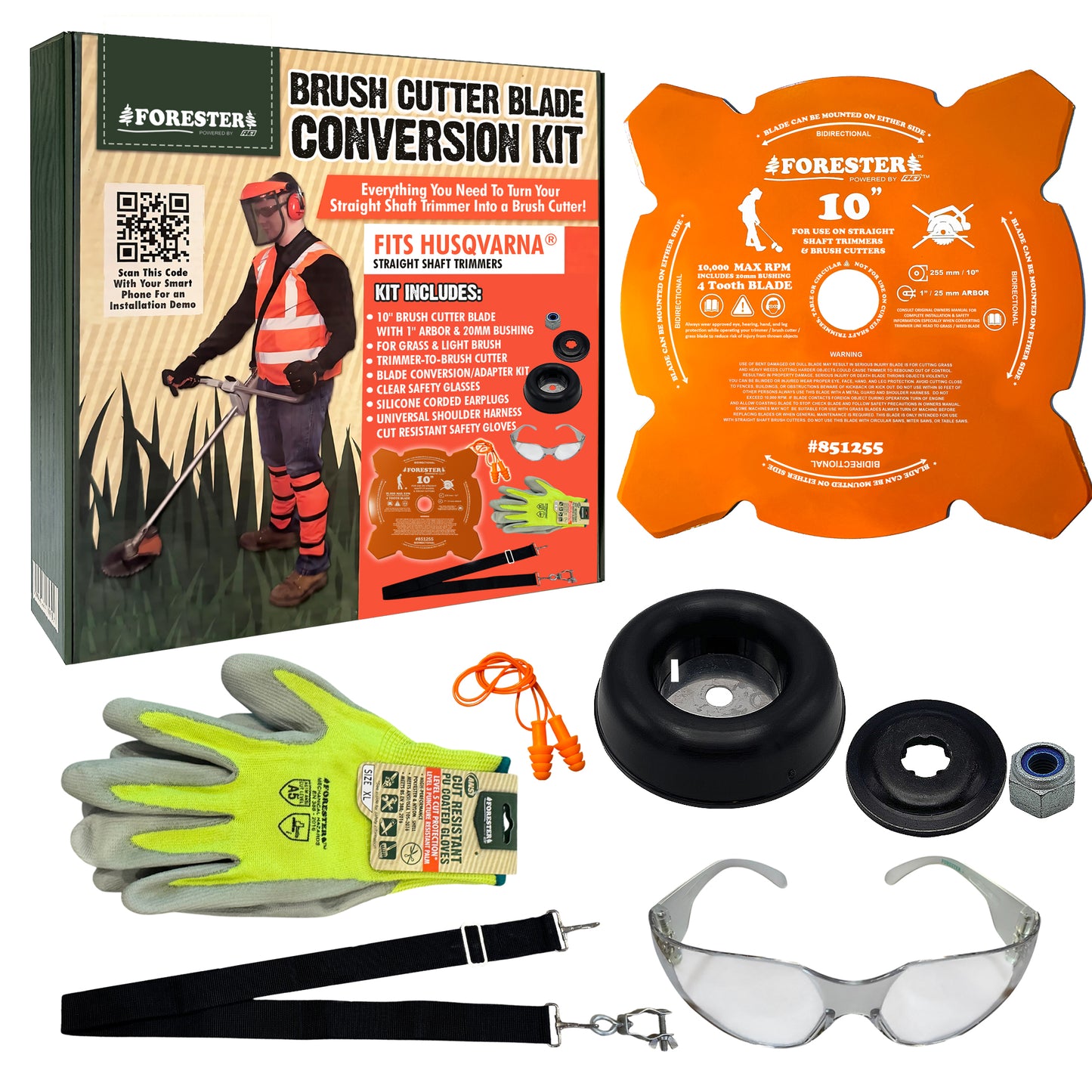 FORESTER Brush Cutter Trimmer Conversion Kit with 10” Weed Eater Blade compatible with Husqvarna Trimmers