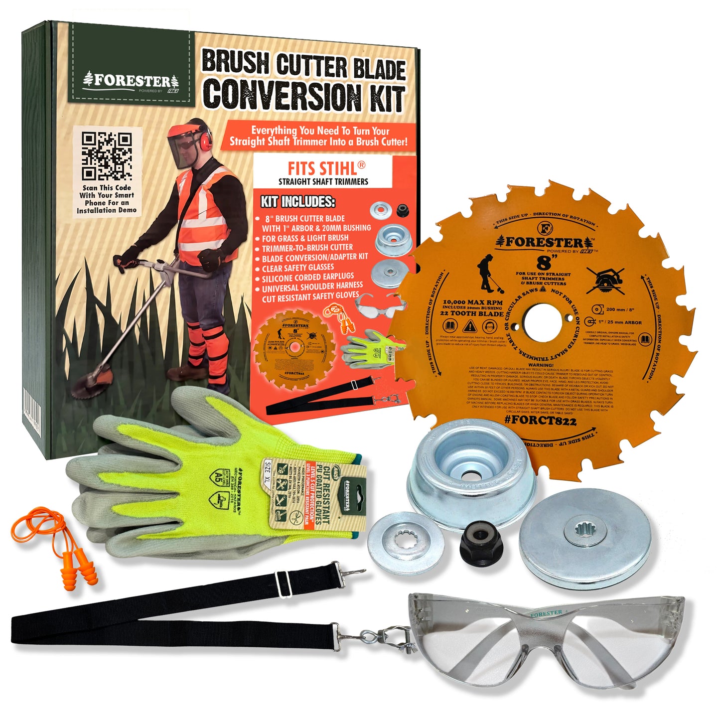 FORESTER Brush Cutter Trimmer Conversion Kit with 8” 22 Tooth Weed Eater Blade compatible with Stihl Trimmers