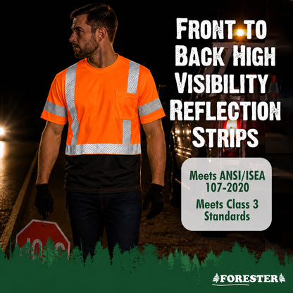 Hi-Vis Class 3 Reflective Safety Shirt - Hi-Vis Orange with Black Bottom