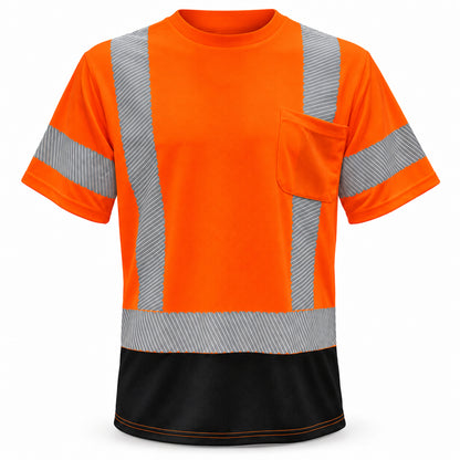 Hi-Vis Class 3 Reflective Safety Shirt - Hi-Vis Orange with Black Bottom