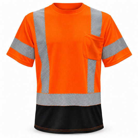 Hi-Vis Class 3 Reflective Safety Shirt - Hi-Vis Orange with Black Bottom