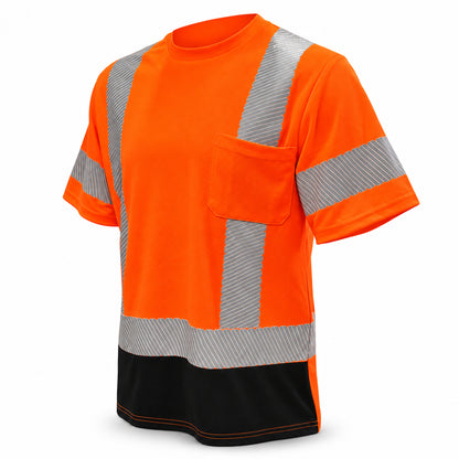 Hi-Vis Class 3 Reflective Safety Shirt - Hi-Vis Orange with Black Bottom