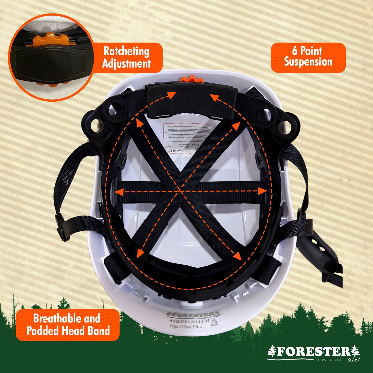 FORESTER Arborist Safety Helmet | ANSI Z89.1-2014 Certified, Class E & C | 6-Point Suspension Hard Hat