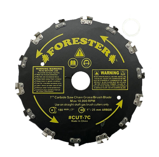 Forester 7" Chainsaw Tooth Blade [CUT-7] - Brush Cutter Blade, 10,000 RPM Speed, Low Profile Chain Size, Sharpen with a Round File, 14 Teeth - Woodworking Tools