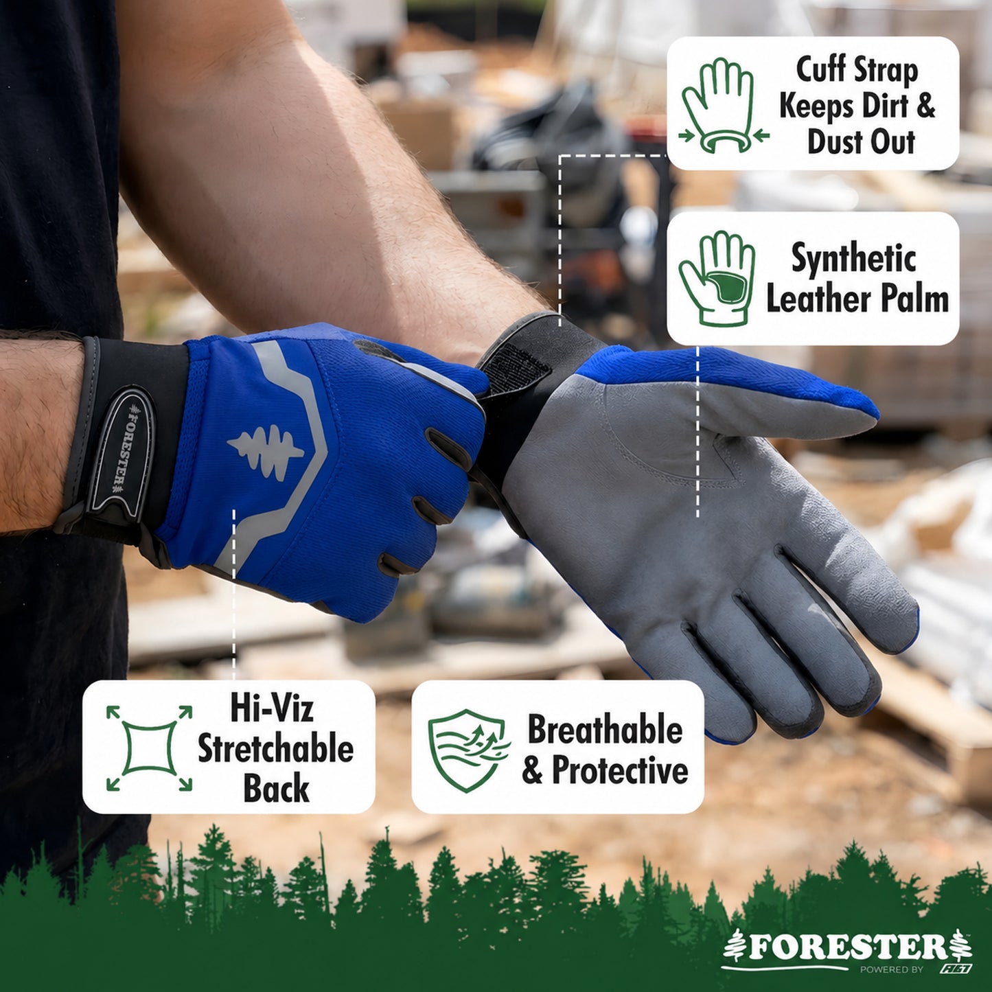 Forester All Purpose Work Glove - With Velcro Closure - Blue