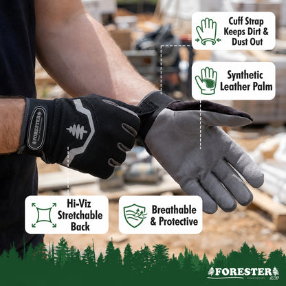 Forester All Purpose Work Glove - With Velcro Closure - Black