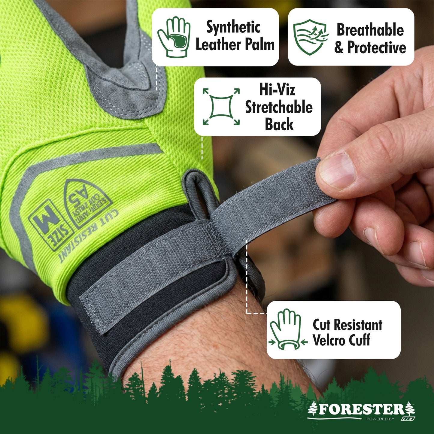 Forester Cut Resistant Work Glove - Neoprene Cuff with Velcro Closure