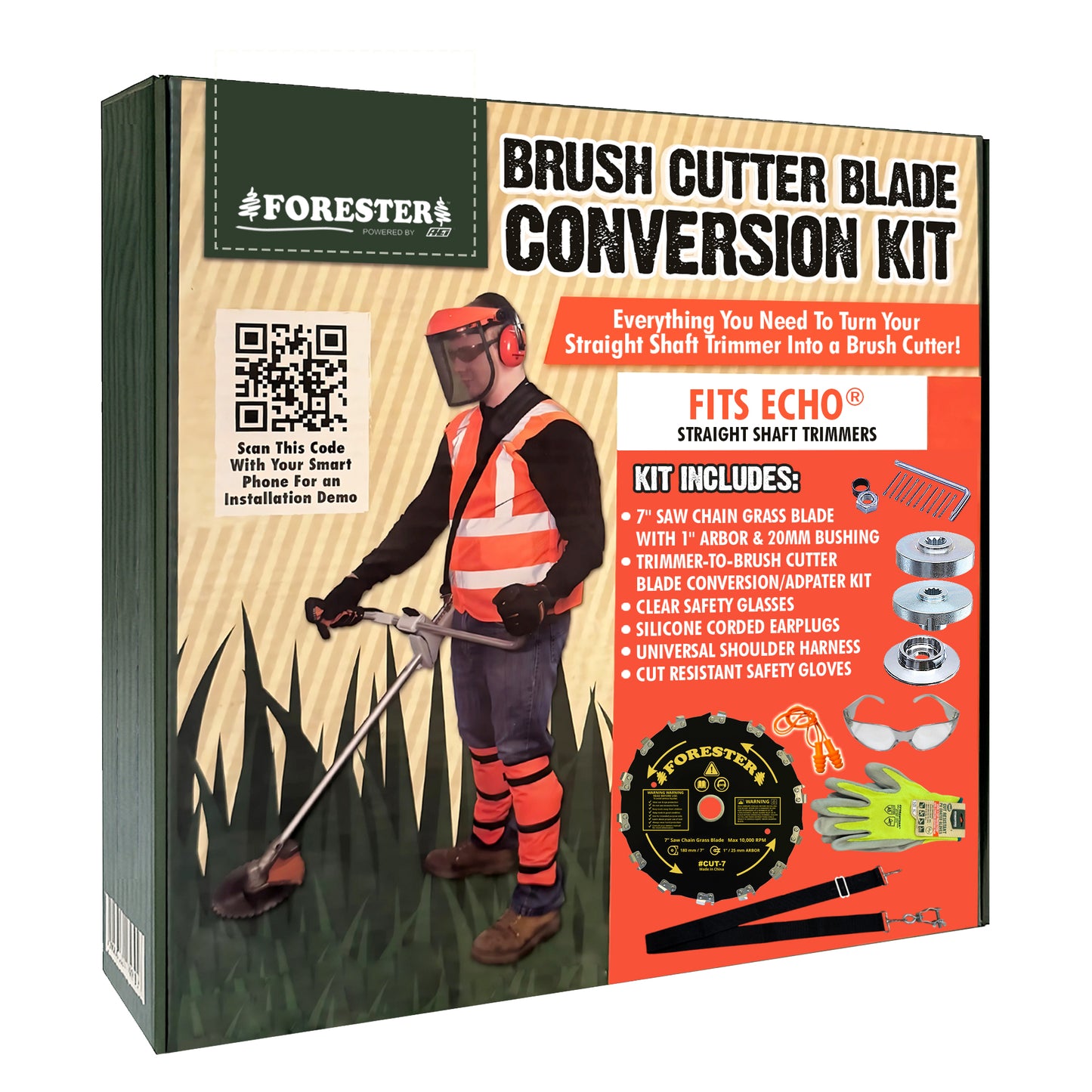 Forester Brush Cutter Trimmer Conversion Kit with Cut-7 Brush Blade