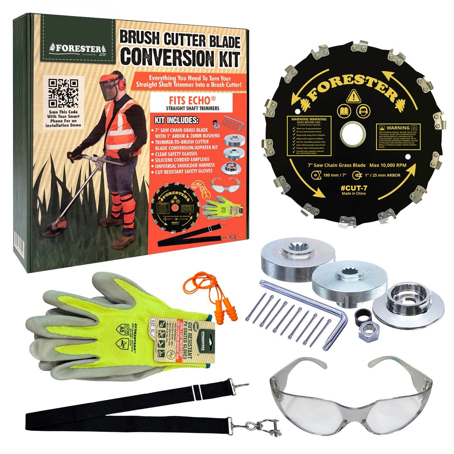 Forester Brush Cutter Trimmer Conversion Kit with Cut-7 Brush Blade