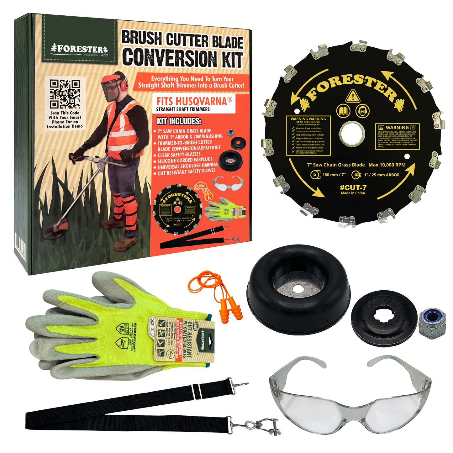 Forester Brush Cutter Trimmer Conversion Kit with Cut-7 Brush Blade