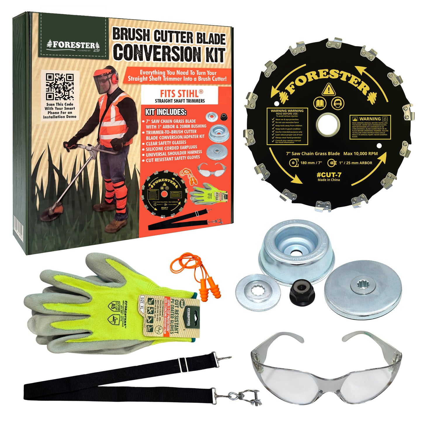 Forester Brush Cutter Trimmer Conversion Kit with Cut-7 Brush Blade