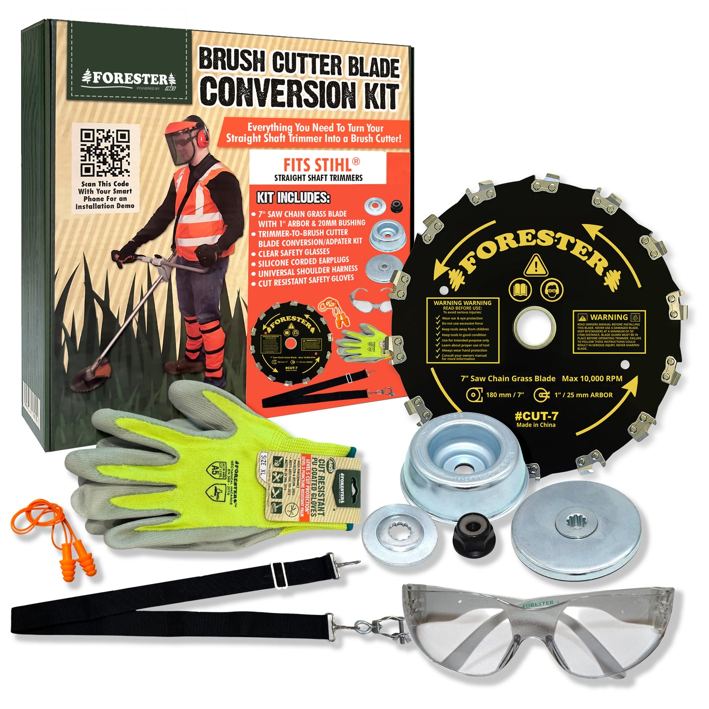 Forester Brush Cutter Trimmer Conversion Kit with Cut-7 Brush Blade