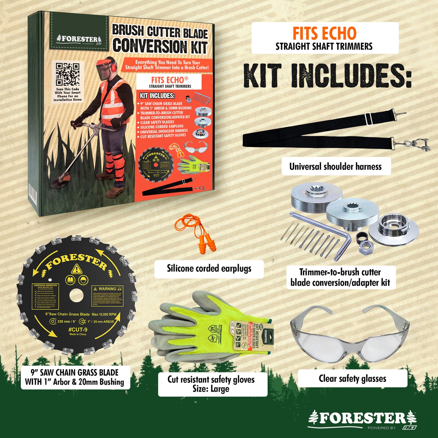 FORESTER Brush Cutter Trimmer Conversion Kit with 8” Weed Eater Blade Compatible with Echo Trimmers