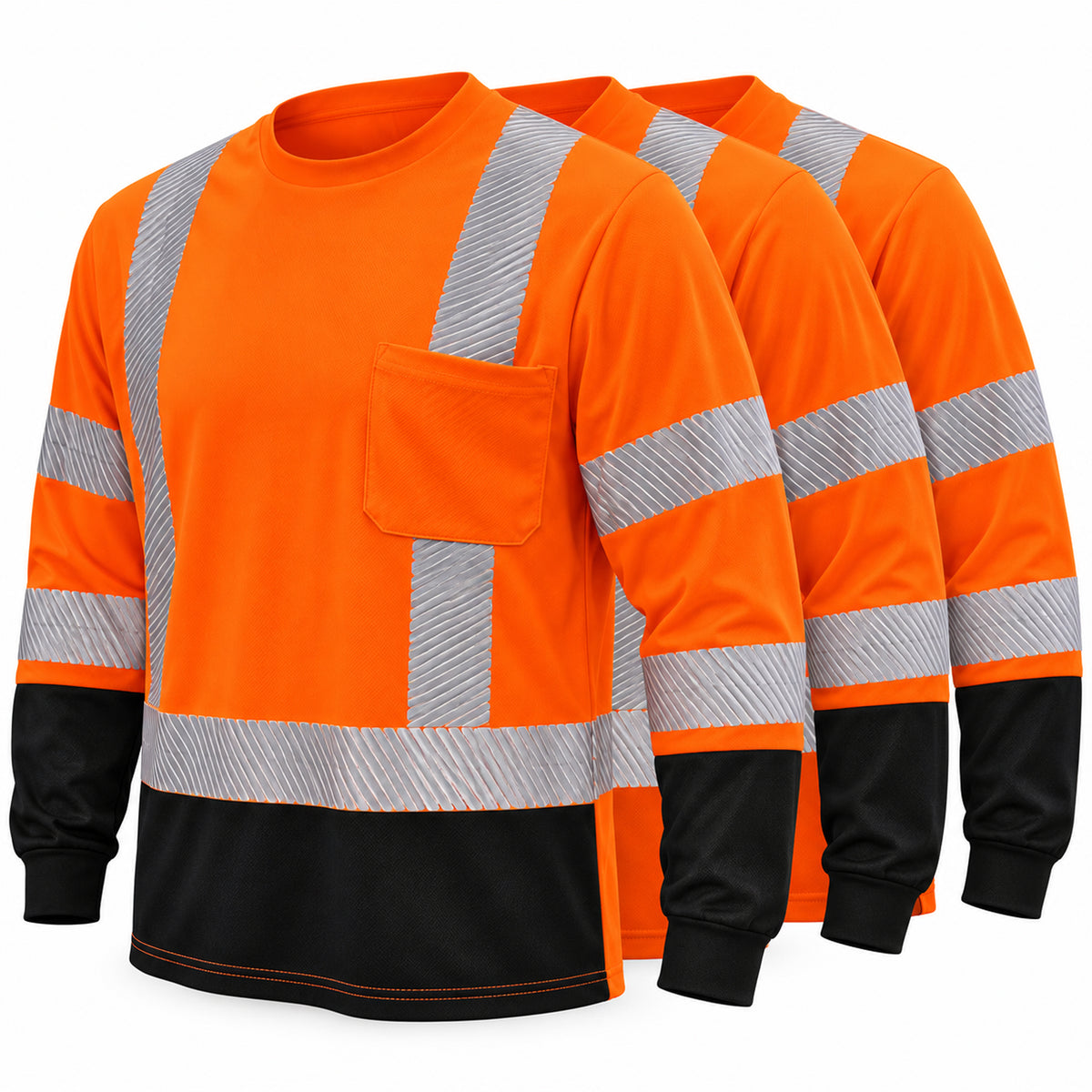 Hi-Vis Class 3 Reflective Safety Shirt - Hi-Vis Orange with Black Bottom