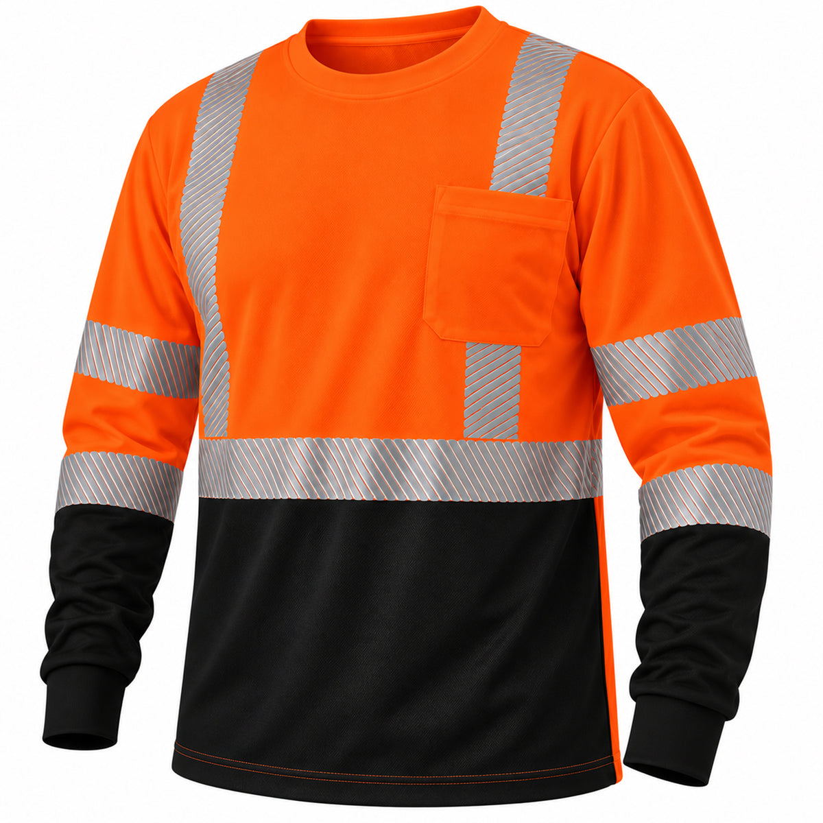Hi-Vis Class 3 Reflective Safety Shirt - Hi-Vis Orange with Black Bottom