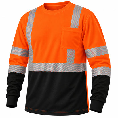 Hi-Vis Class 3 Reflective Safety Shirt - Hi-Vis Orange with Black Bottom