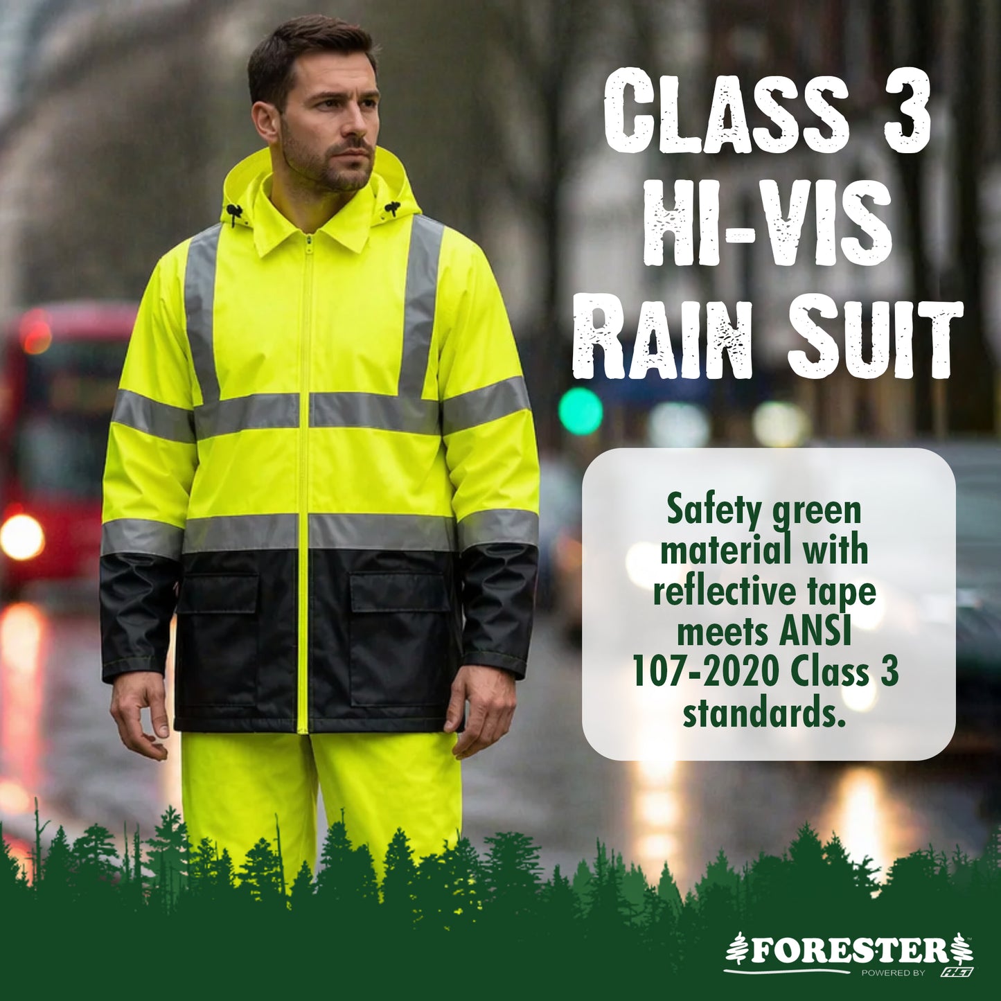 Forester Hi Vis Rain Suit - Black Bottom