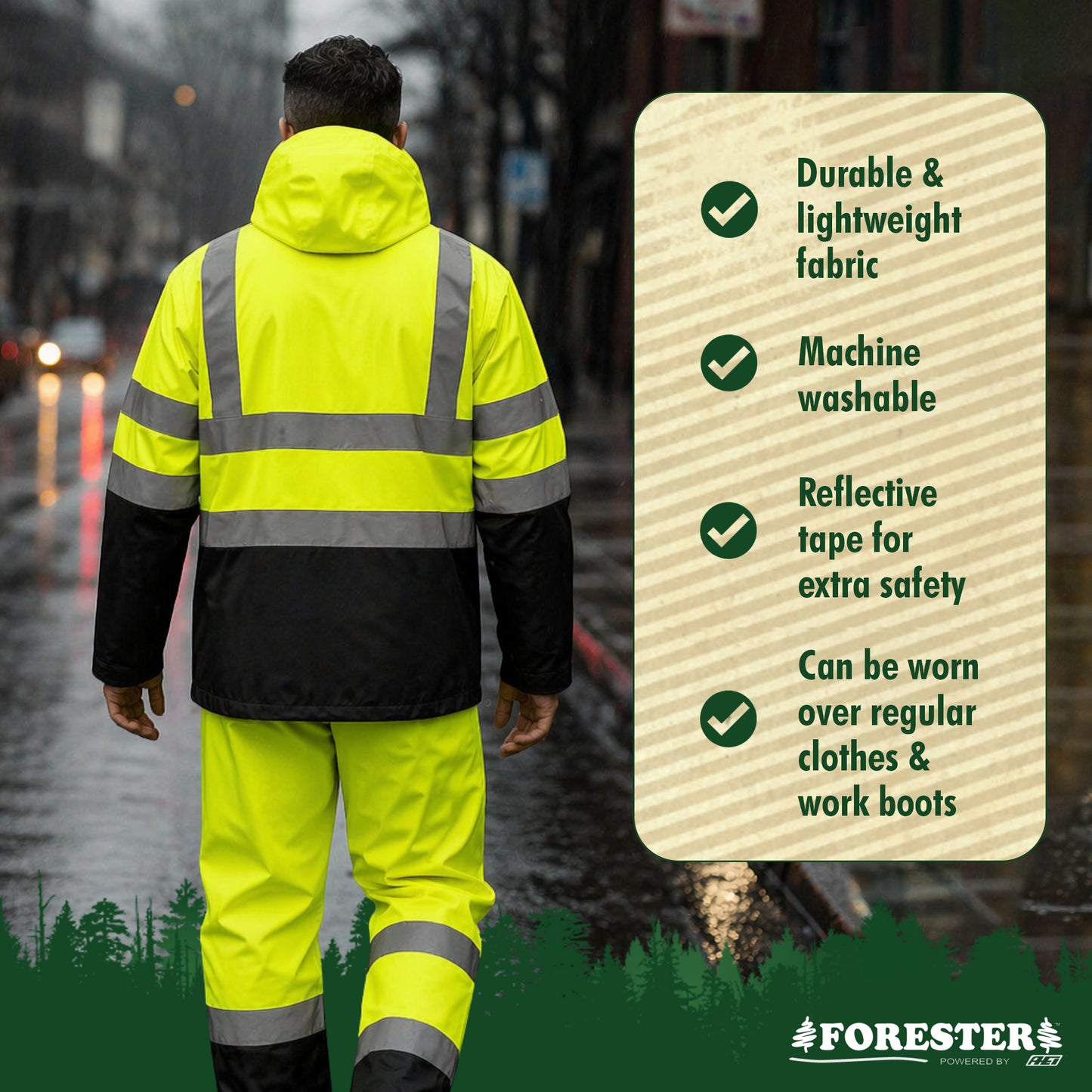 Forester Hi Vis Rain Suit - Black Bottom