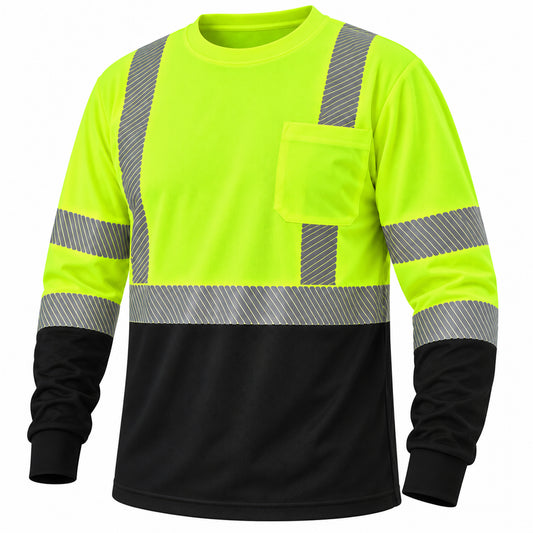 Hi-Vis Class 3 Reflective Safety Shirt - Hi-Vis Green with Black Bottom